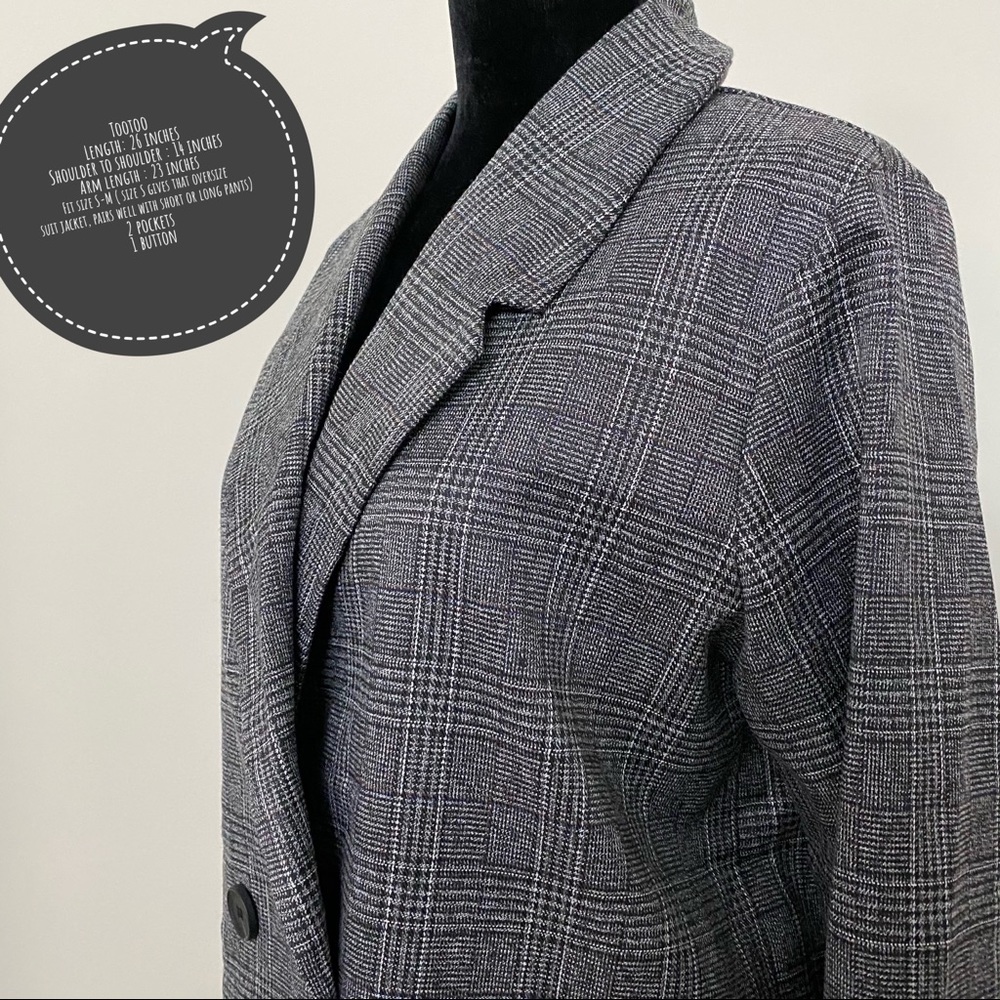 Tootoo dark gray grid striped plaid blazer